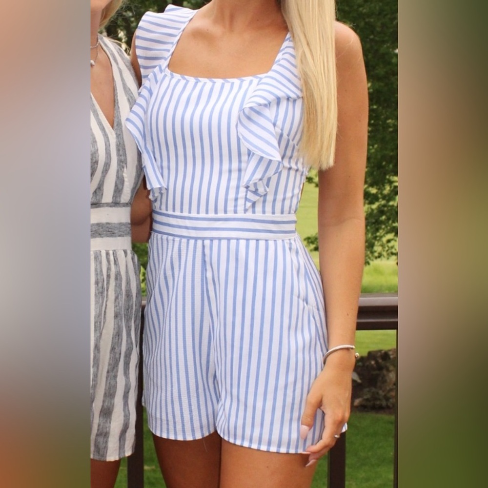 Blue and White Striped Romper